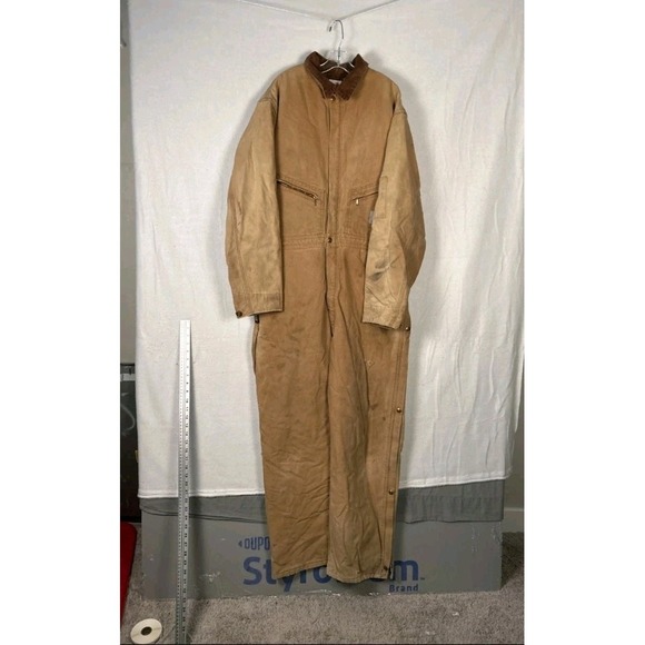 VTG Carhartt Light Brown Coveralls Work Wear Mens 44 Regular USA  #1486 - Picture 1 of 7